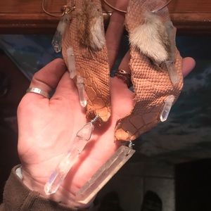 Gator skin quartz stretched ear hoops.